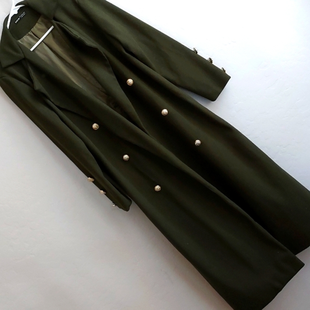 Olive Green Gold Detail Shein Long Coat